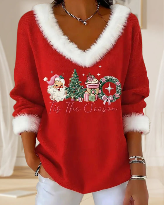 Fleece Patchwork Christmas Knit Top
