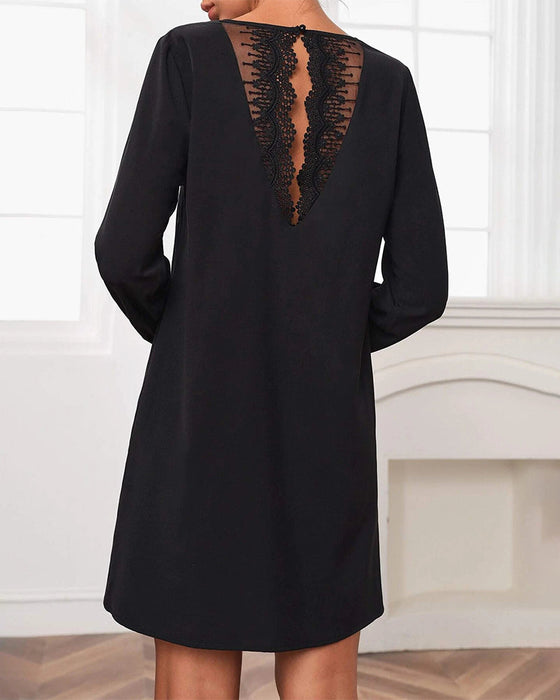 Long-sleeved solid color dress