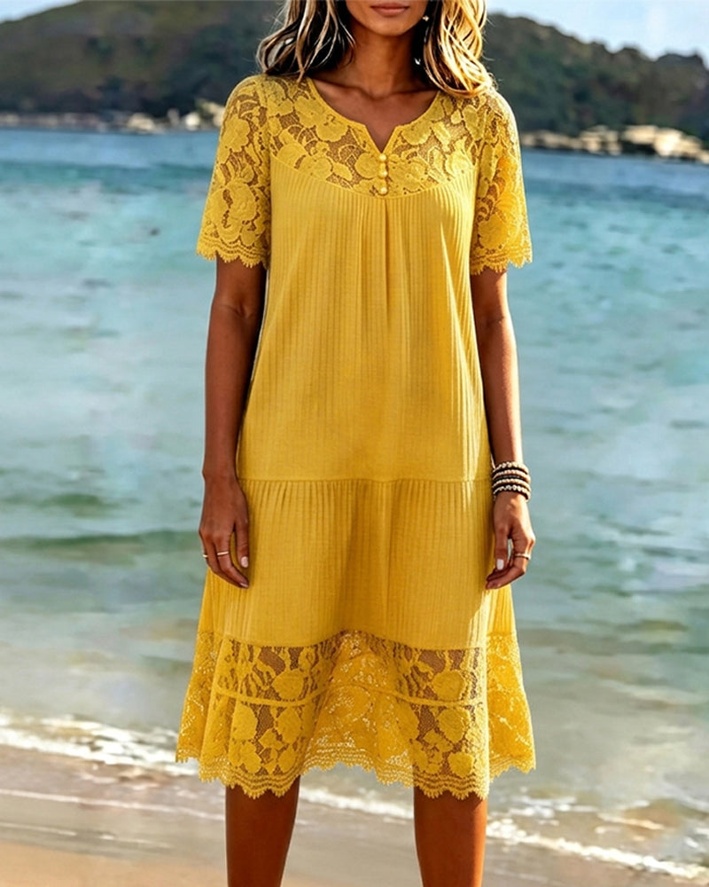Hollow-Out Patchwork Dress