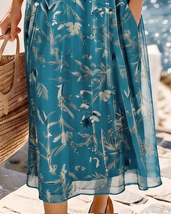 Floral Crew Neck Maxi Dress