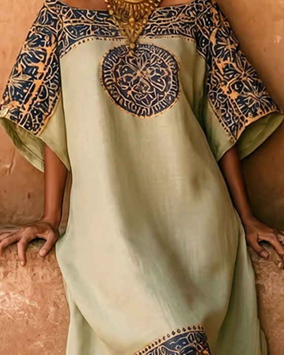 Ethnic Print Off-Shoulder Long Dress
