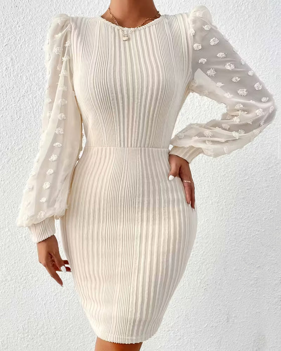 Elegant Three-Dimensional Floral Patchwork Waist Dress