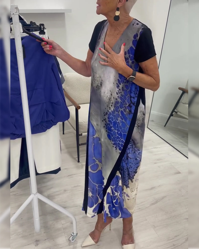 Ink Wash Print Long Dress