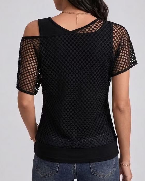 Mesh Off-Shoulder Fitted Tank Set