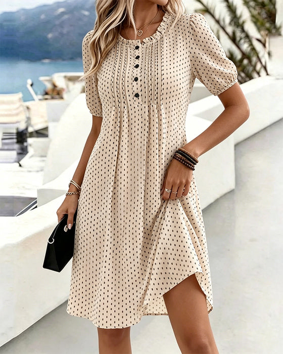 Crew Neck Polka Dot Ruffle Dress