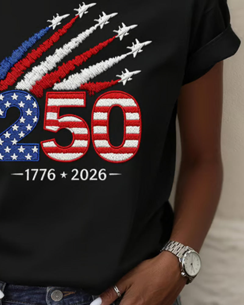 Flag Plane Print Short Sleeve T-Shirt