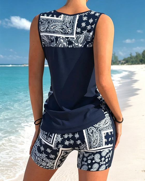 Vacation Print Cross Straps Tankini