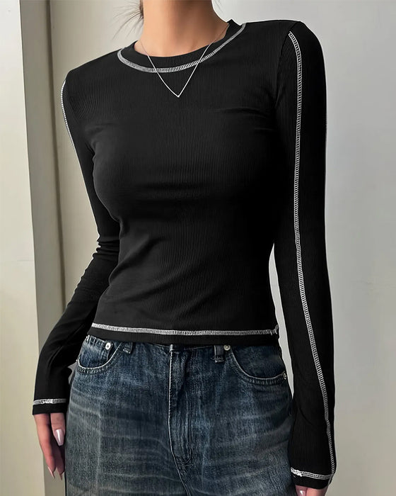 Stylish Crew Neck Slim Fit Long Sleeve Top