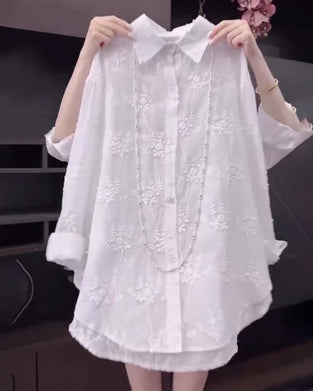 Solid Embroidered Drop Shoulder Shirt