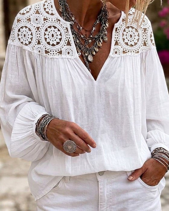 Lantern Sleeve Lace Loose Blouse