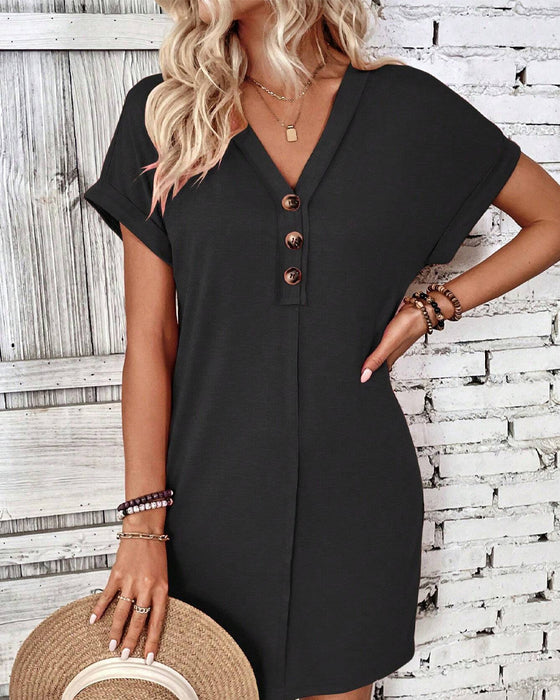 Versatile Buckle V-Neck Dress