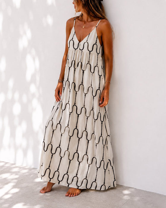 Black and White Wavy Stripe Spaghetti Strap Dresses