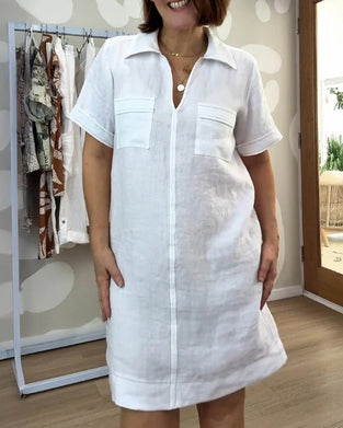 Lapel V-Neck Pocket Dress