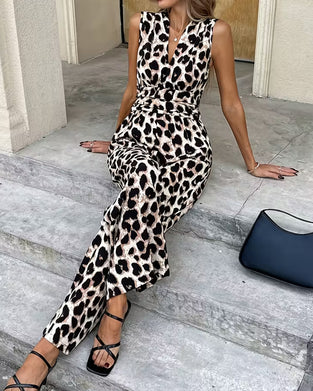 Leopard print sleeveless jumpsuit