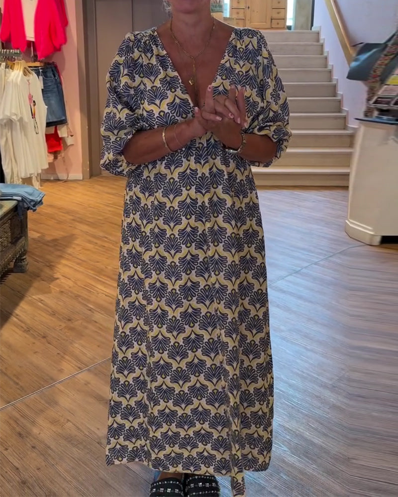 Vintage Deep V-Neck Floral Dress
