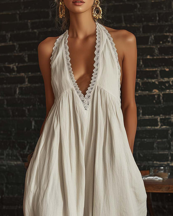 Deep V Sleeveless Wide-Leg Jumpsuit