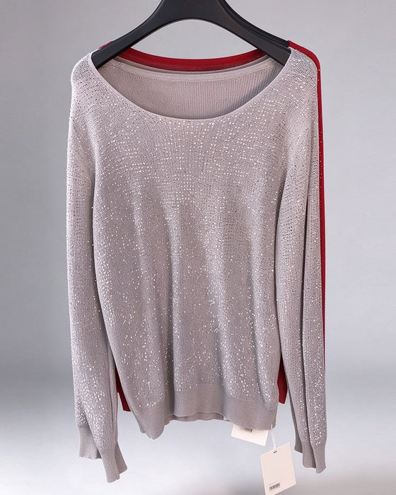 Shimmer Solid Long Sleeve Loose Fit Sweater