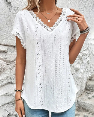 Lace Cutout Short Sleeve