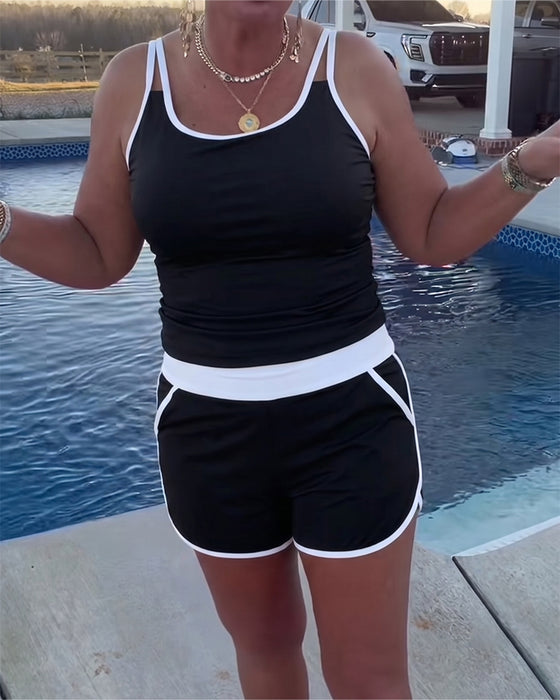Color Contrast Piping Tankini