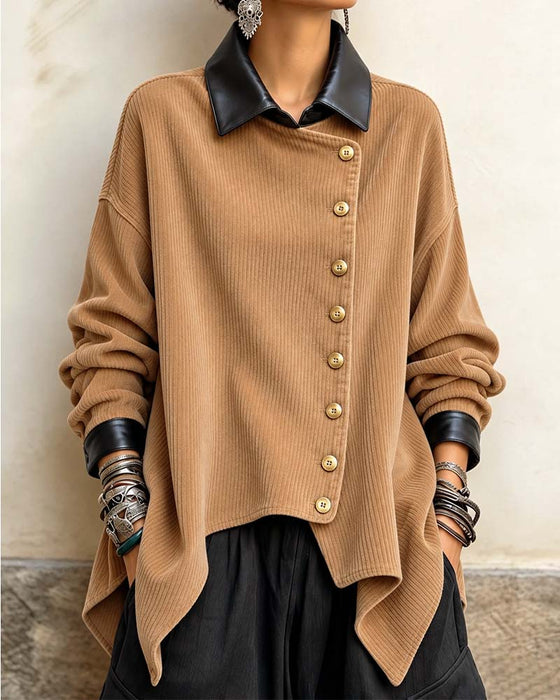 Corduroy Diagonal Button Loose Top