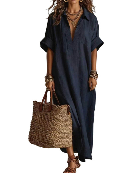 Loose Solid Short Sleeve Maxi Dress