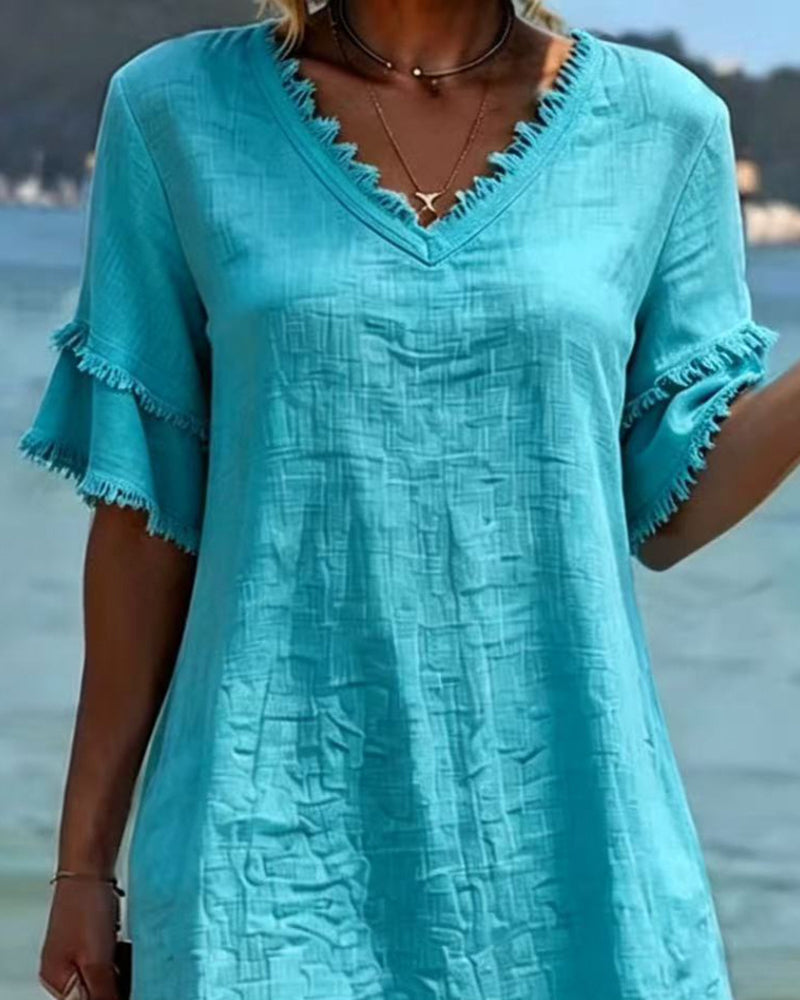 Raw Hem V-Neck Dress