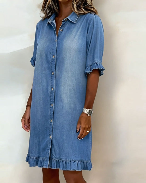 Denim Ruffle Shirt Dress