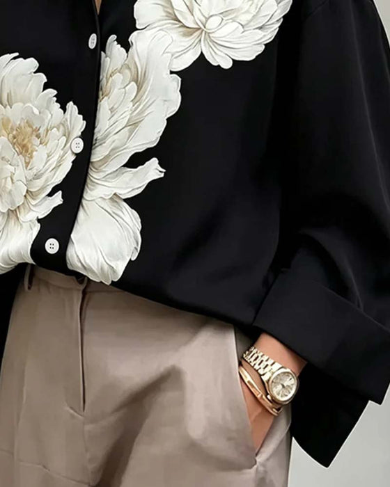 Floral Print Lapel Shirt