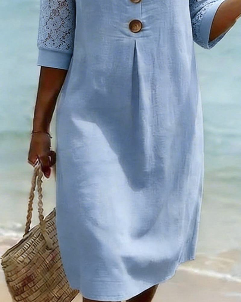 Short-Sleeve Lace-Paneled Dress