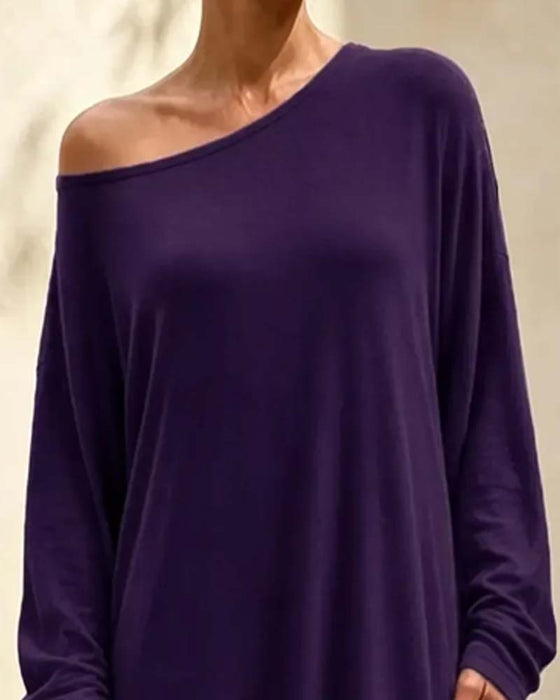 Asymmetric Off-Shoulder Long Sleeve Pocket Maxi Dress