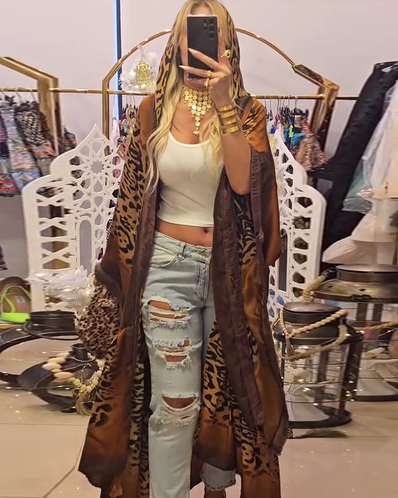 Batwing Sleeve Leopard Print Coat