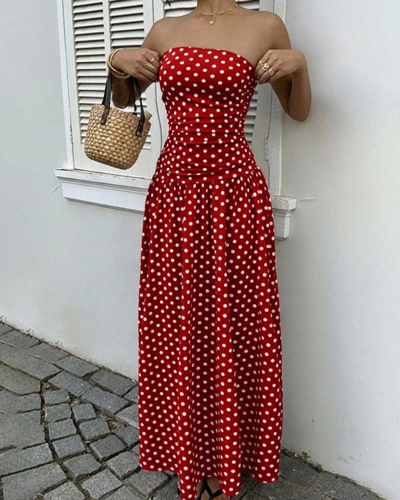 Polka Dot Bandeau A Line Long Dress