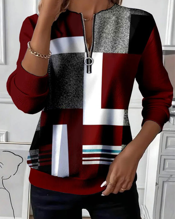 Half-Zip Printed Casual Sweatshirt