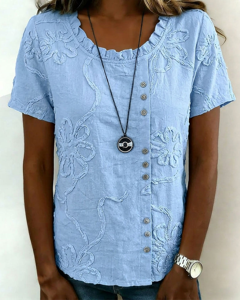 Textured Floral Side-Button Blouse