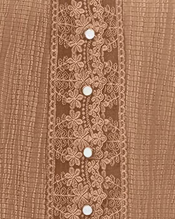 Lace Patchwork V-Neck Puff Sleeve Blouse