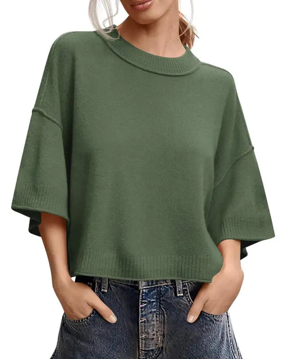 Solid Loose Fit Casual Half Sleeve Pullover