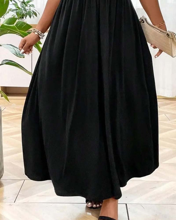 V-Neck Flared Spaghetti Strap Long Dresses