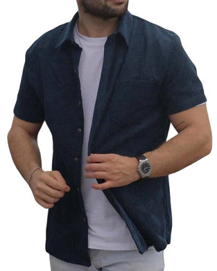 Lapel Button Solid Men's Short Sleeve Shirt