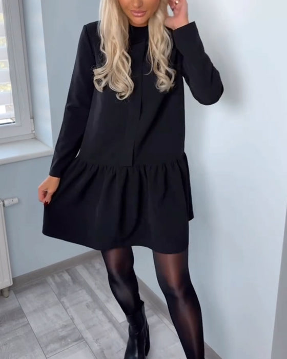 Long-Sleeved Pleated A-Line Dress