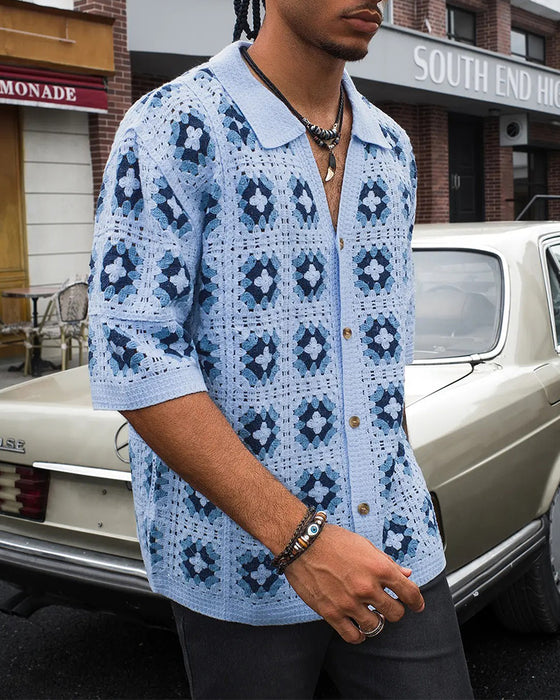 V-Neck Hollow Out Print Shirt T-Shirt