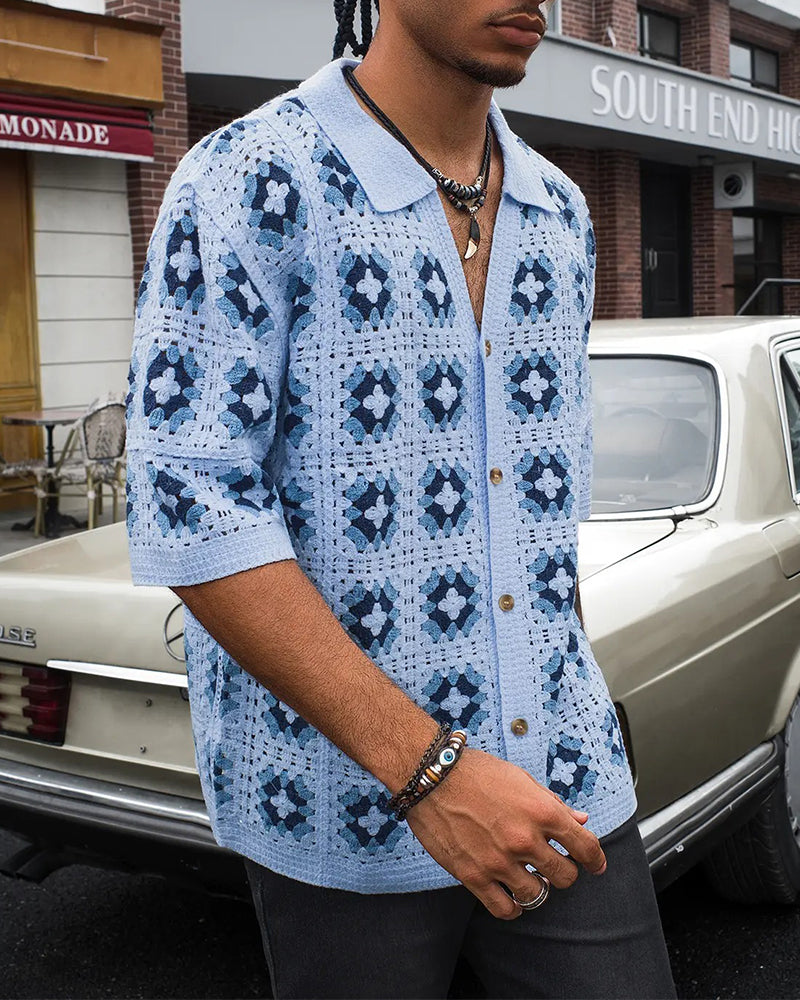 V-Neck Hollow Out Print Shirt T-Shirt