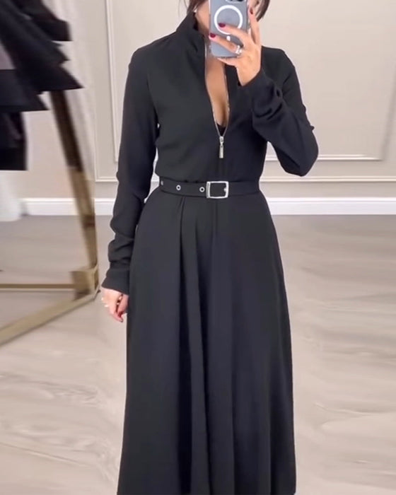 Zipper stand collar dress