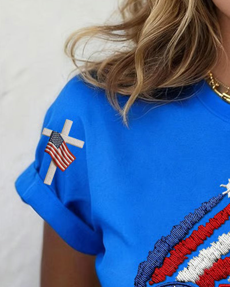 Flag Plane Print Short Sleeve T-Shirt