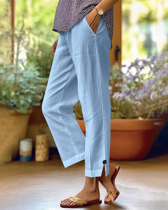 Solid Color Straight-Leg Casual Pants