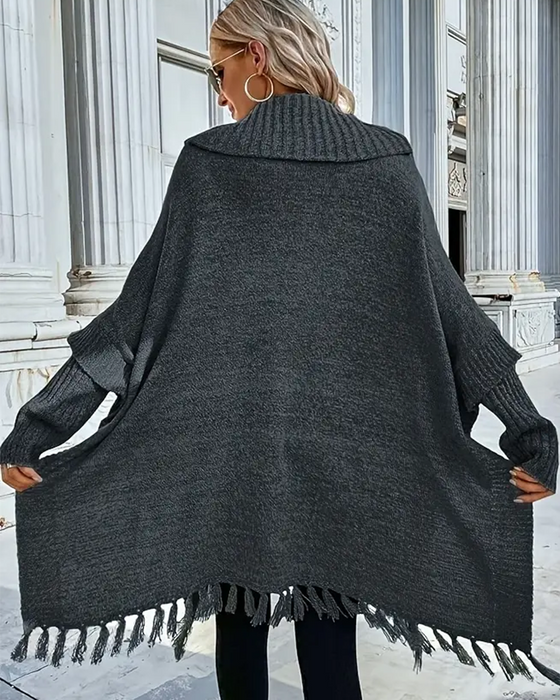 Turtleneck Batwing Sleeve Tassel Sweater
