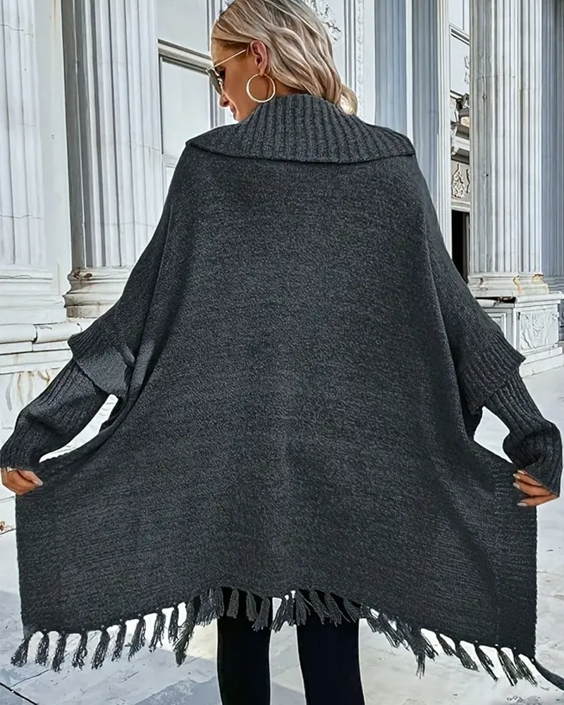 Turtleneck Batwing Sleeve Tassel Sweater