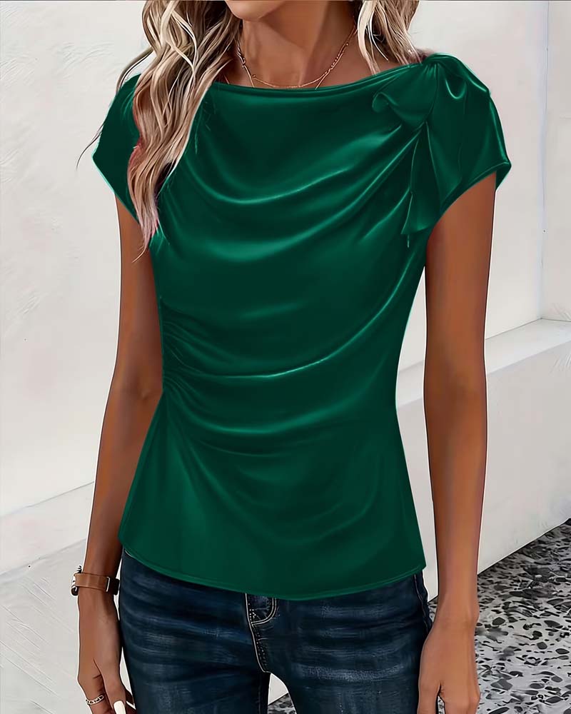 Off-Shoulder Sheen Slim Fit Blouse
