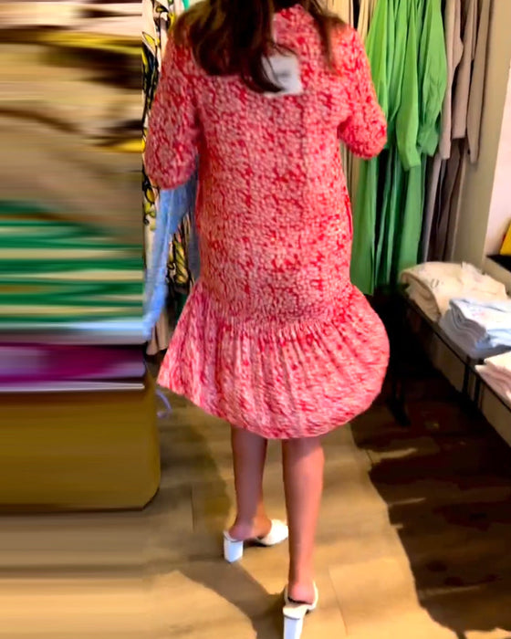 V-neck floral print lapel dress