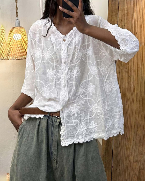 French Lace Three-Quarter Sleeve Blouse