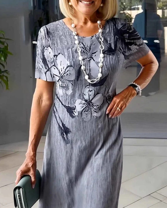 Round Neck Short Sleeve Printed Dress